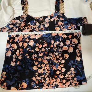 Thalia Sodi Cami Tank Floral Blue Peachy Pink XL Gold Chain Ruffle Tiered Back